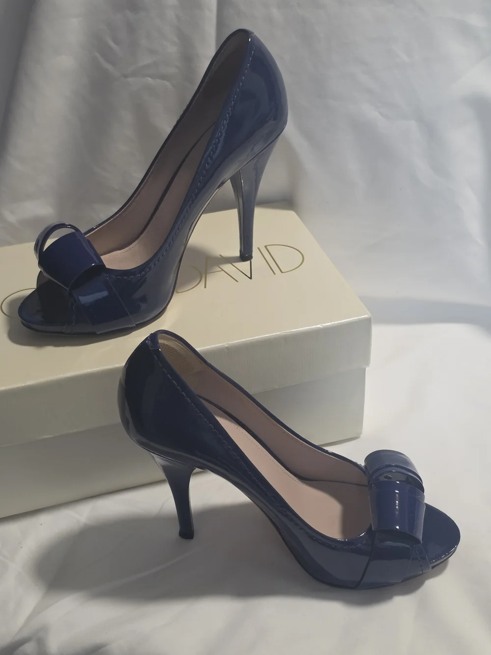 Joan & David Dark Blue Patent Peep-Toe Pumps - Picture 3 of 5
